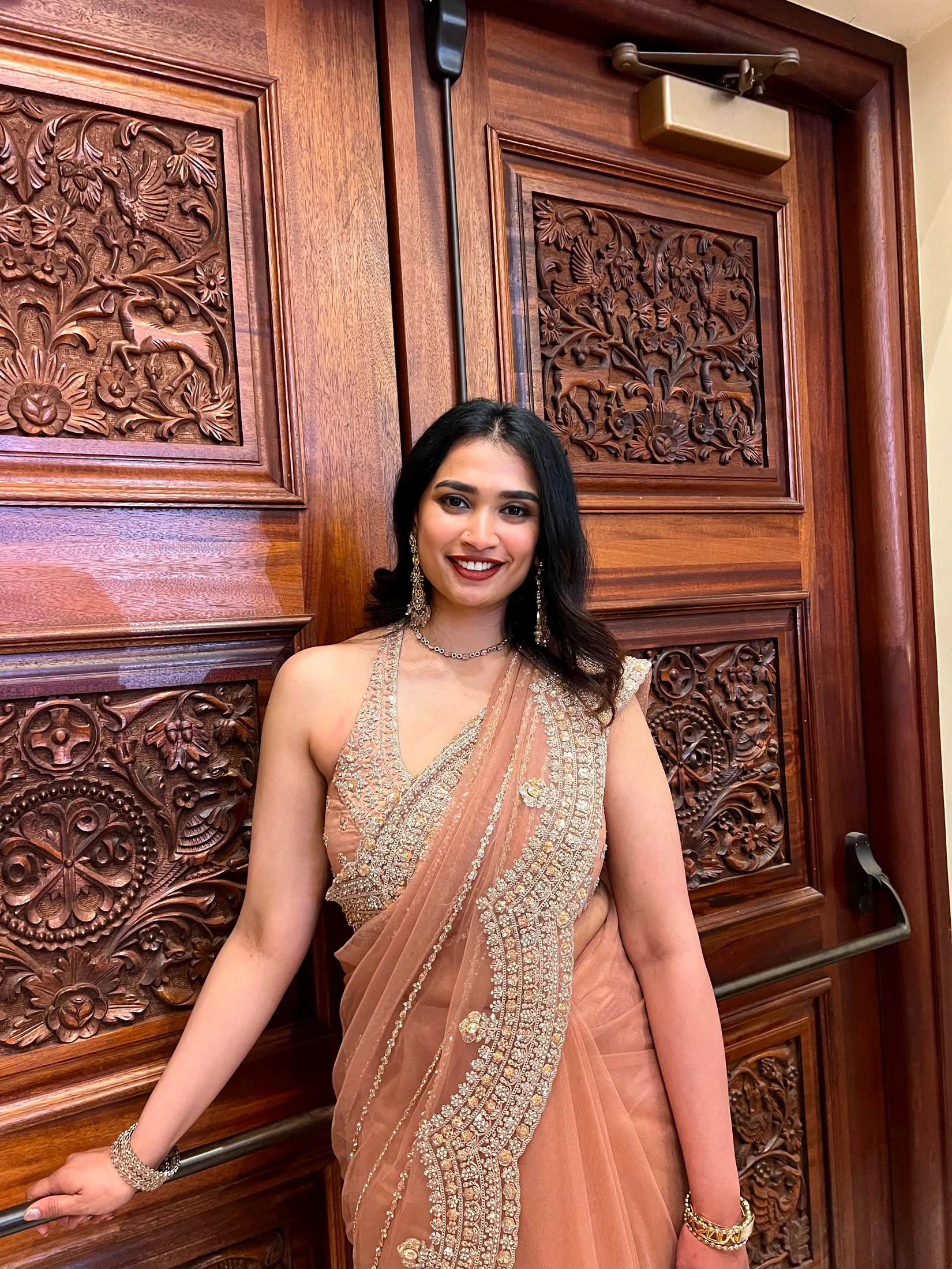 Alankara wedding styling with long earrings, slim necklace and bangles